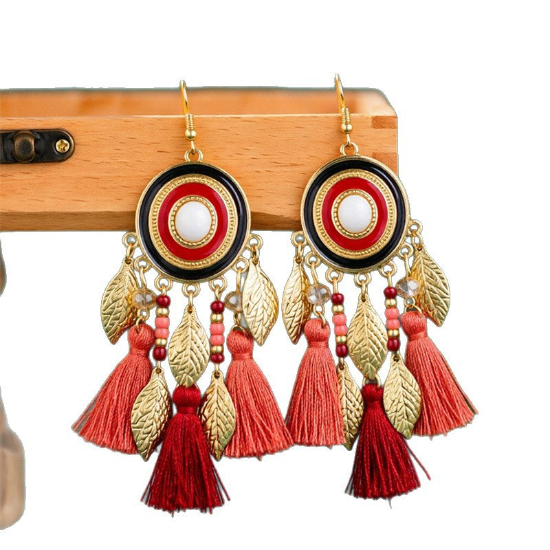 Bohemian Tassel Earrings For Women In Peacock Blue Synthetic Fibre Featuring Elegant Craftsmanship