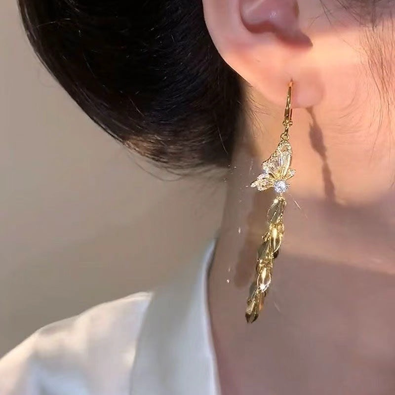 Butterfly Tassel Earrings For Women In Electroplated Alloy With Zinc Alloy Ear Pins