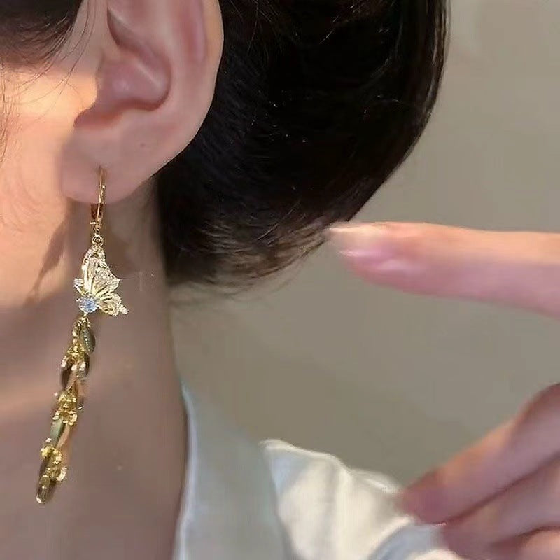 Butterfly Tassel Earrings For Women In Electroplated Alloy With Zinc Alloy Ear Pins
