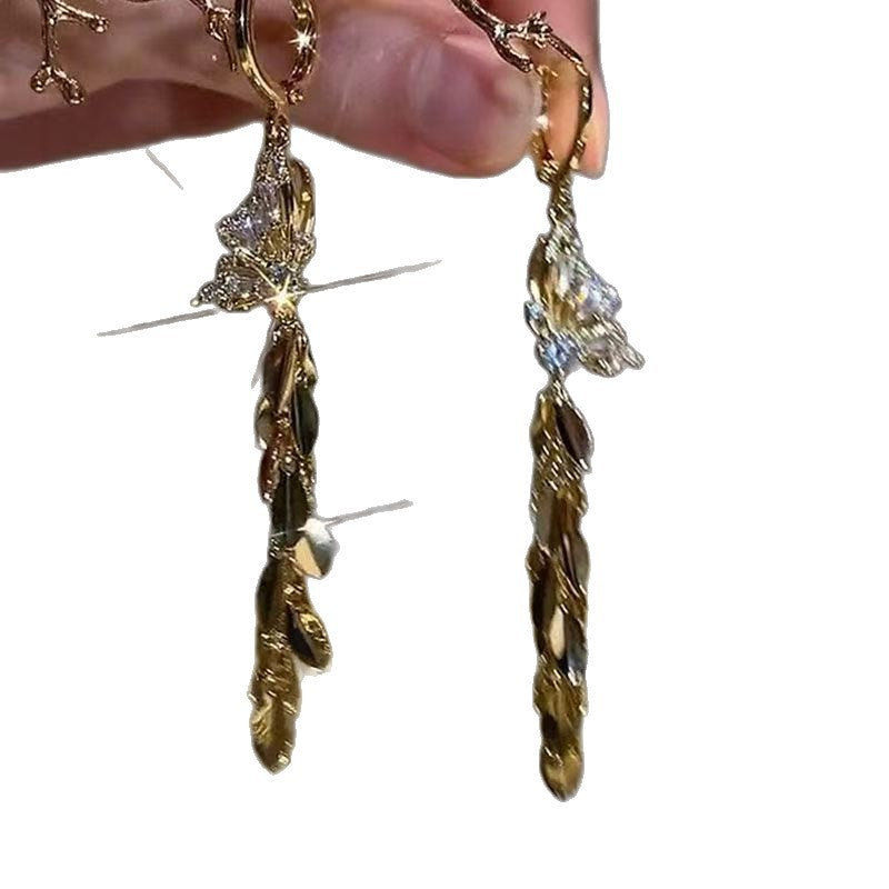 Butterfly Tassel Earrings For Women In Electroplated Alloy With Zinc Alloy Ear Pins
