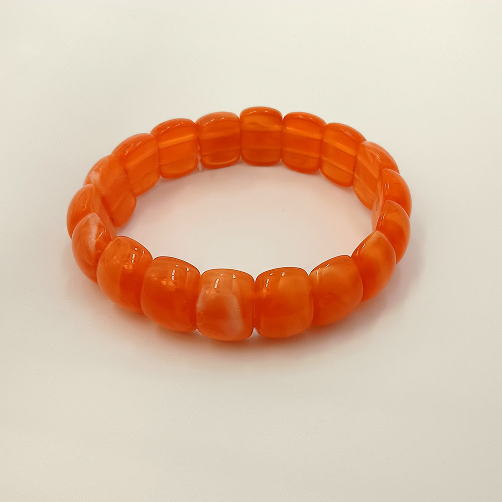 Geometric Ombre Acrylic Bangle In Maillard Style With Elastic String And Electroplated Finish For Women