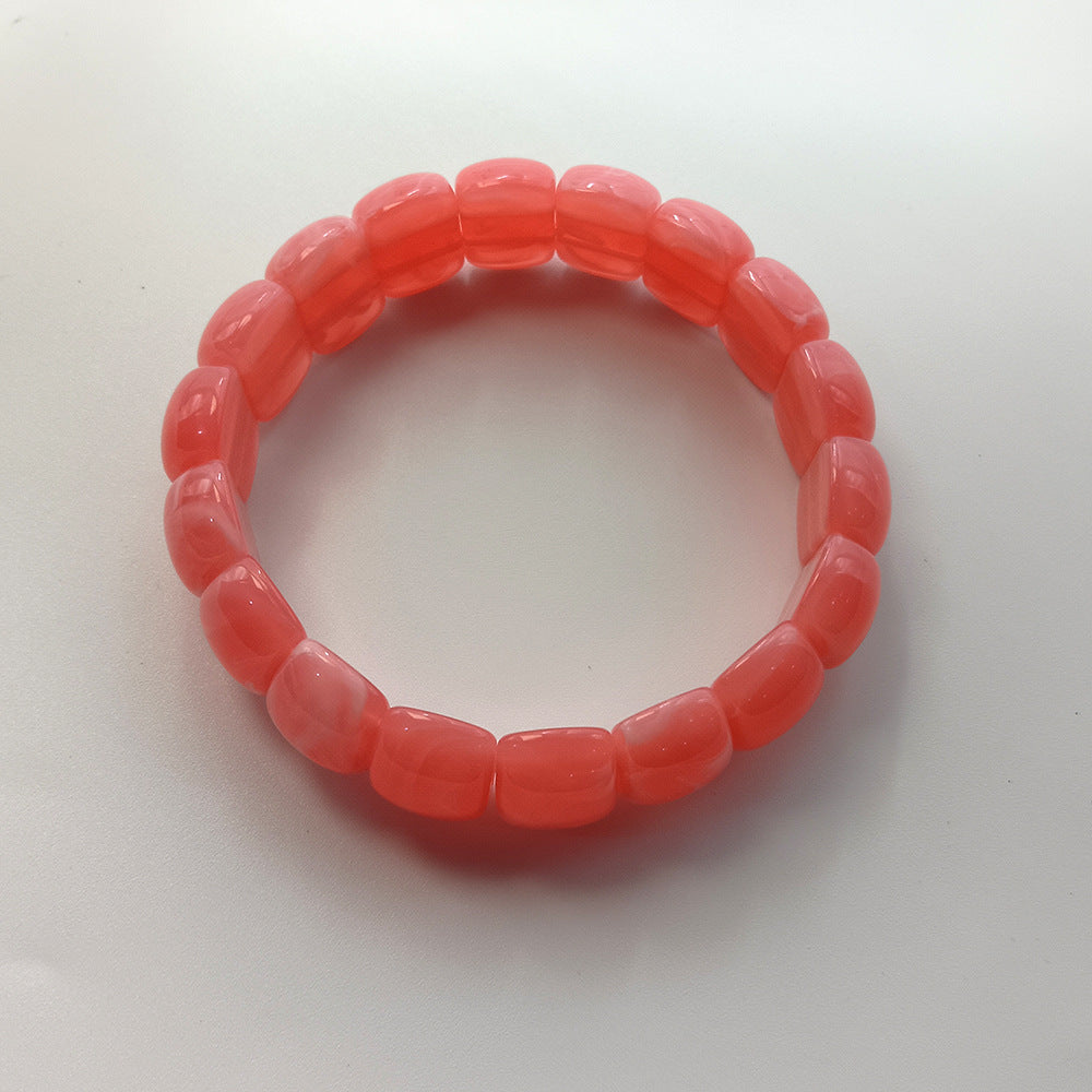 Geometric Ombre Acrylic Bangle In Maillard Style With Elastic String And Electroplated Finish For Women