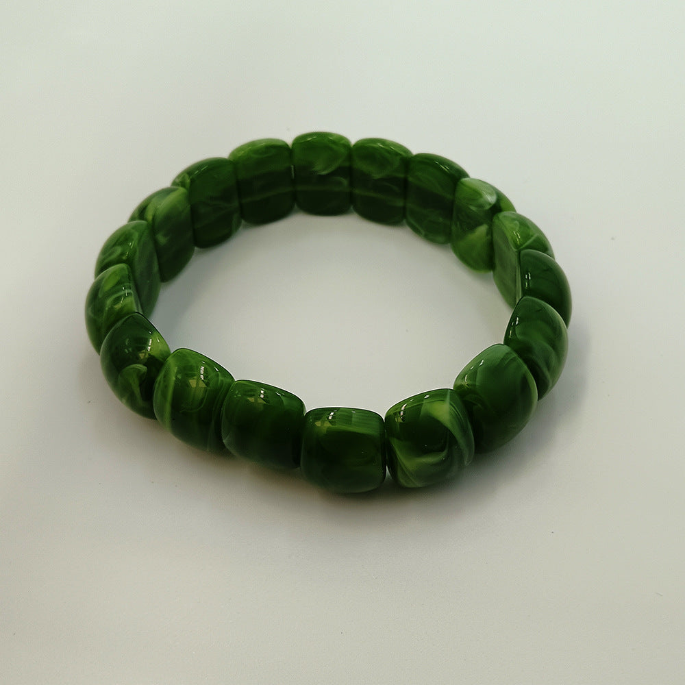 Geometric Ombre Acrylic Bangle In Maillard Style With Elastic String And Electroplated Finish For Women