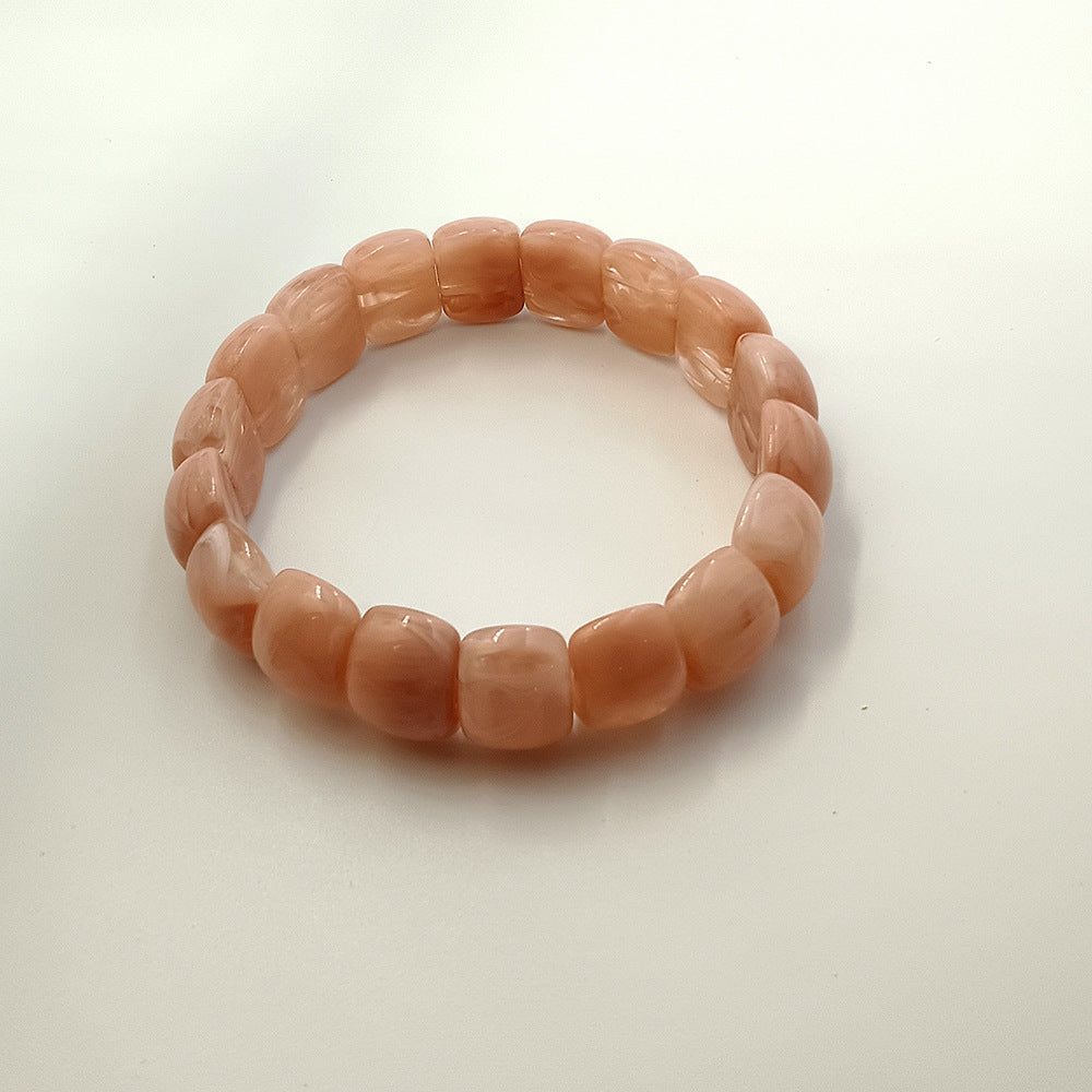 Geometric Ombre Acrylic Bangle In Maillard Style With Elastic String And Electroplated Finish For Women