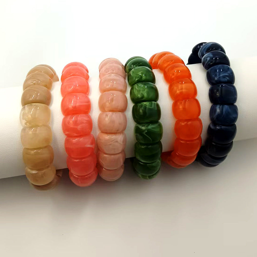 Geometric Ombre Acrylic Bangle In Maillard Style With Elastic String And Electroplated Finish For Women
