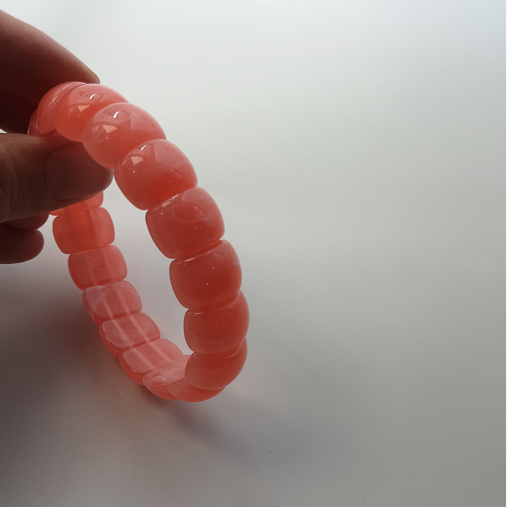 Geometric Ombre Acrylic Bangle In Maillard Style With Elastic String And Electroplated Finish For Women
