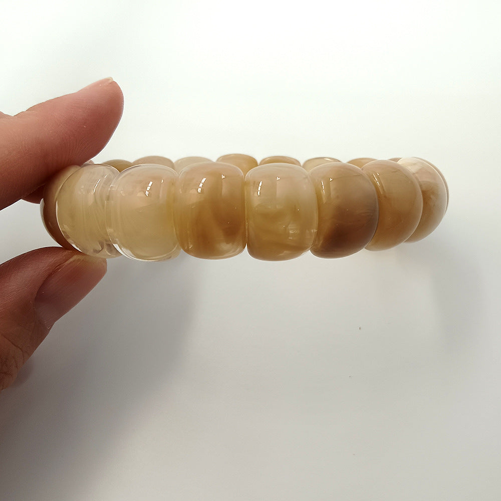Geometric Ombre Acrylic Bangle In Maillard Style With Elastic String And Electroplated Finish For Women