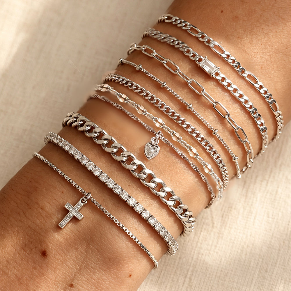 Hypoallergenic Copper Cross Bracelet For Women With White K Plated Finish And Cubic Zirconia Inlay On Cuban Link Chain