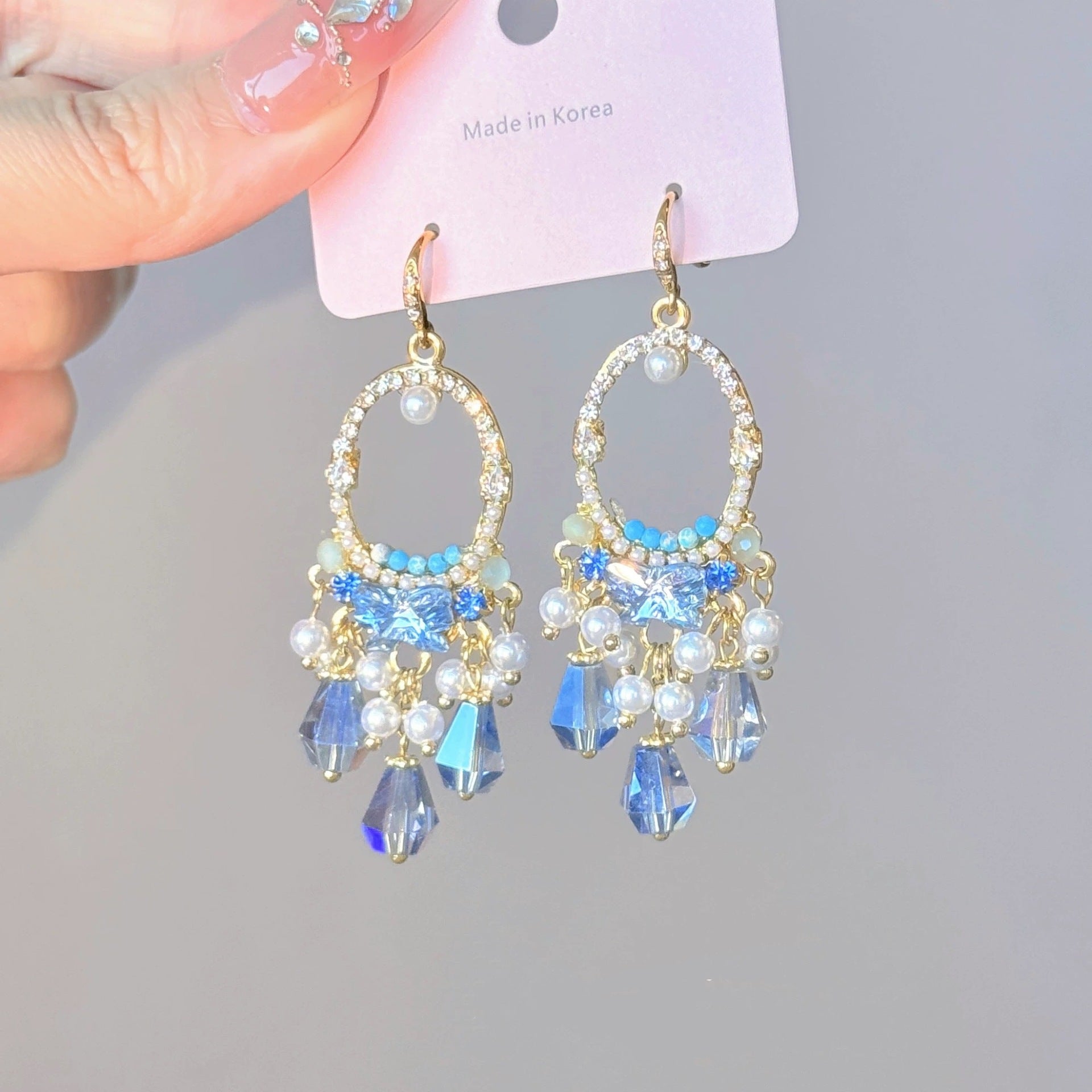 Bohemian Tassel Earrings For Women In Green Alloy With Rhinestone Inlay
