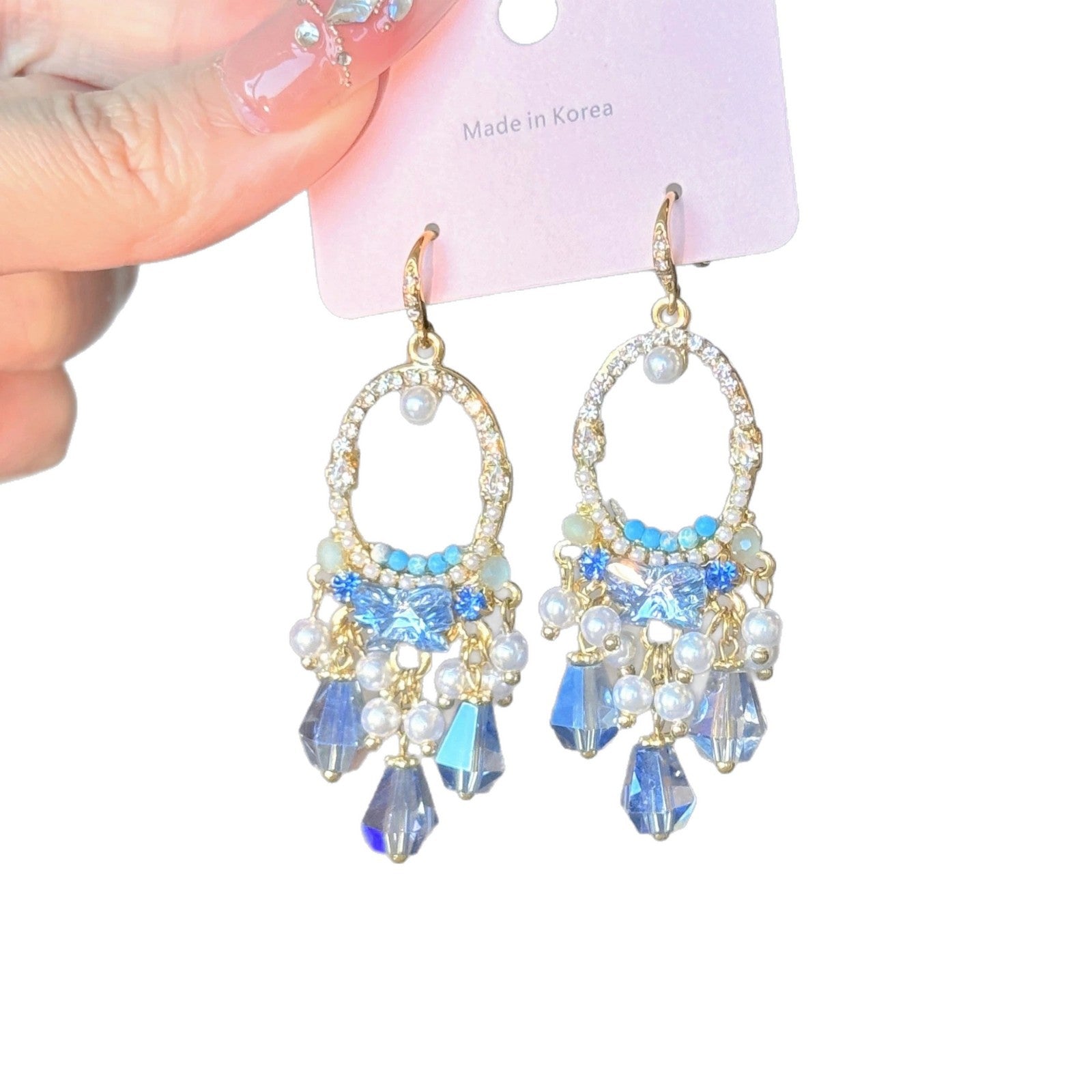 Bohemian Tassel Earrings For Women In Green Alloy With Rhinestone Inlay