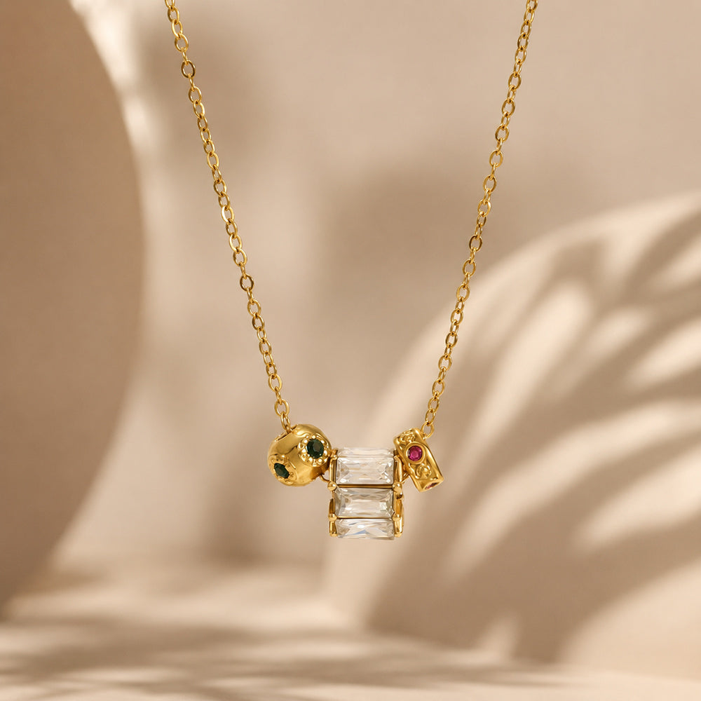 Geometric IG Style Necklace For Women In 304 Stainless Steel With 18K Gold Plated PVD, Zircon, Cable Chain
