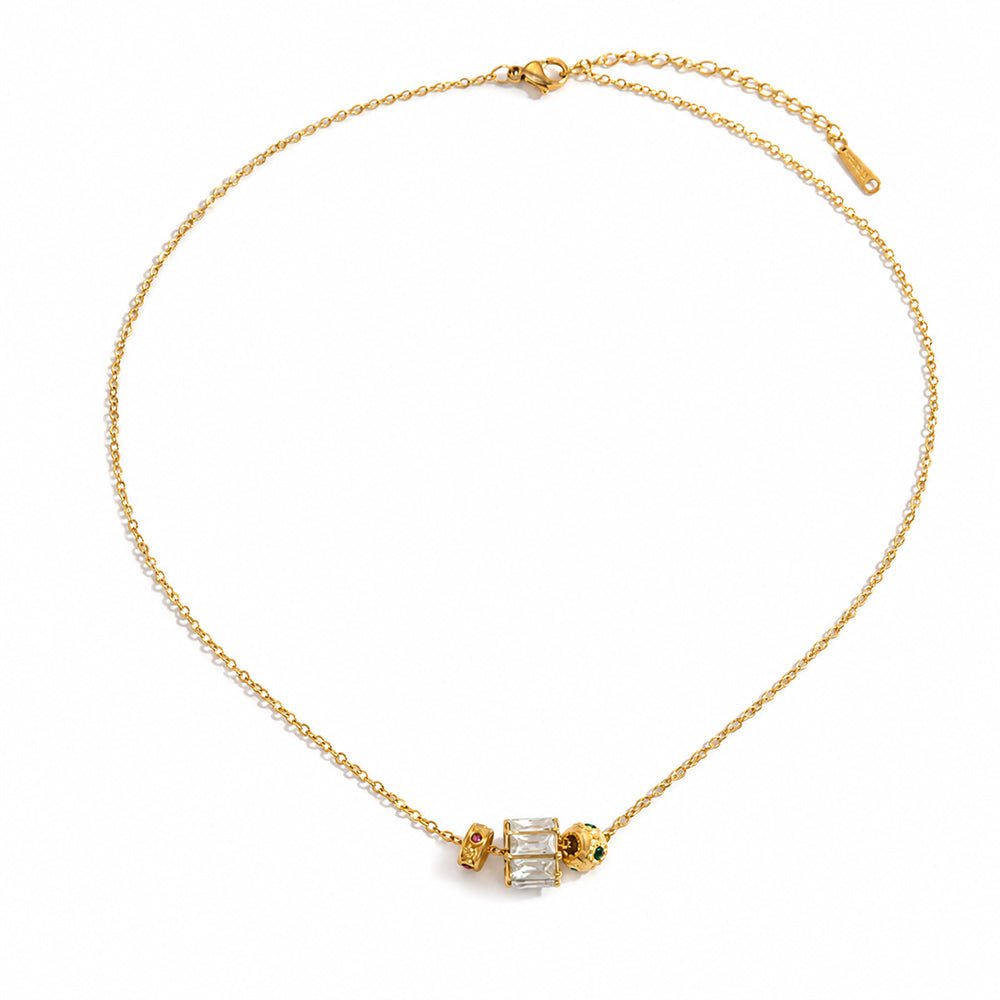 Geometric IG Style Necklace For Women In 304 Stainless Steel With 18K Gold Plated PVD, Zircon, Cable Chain