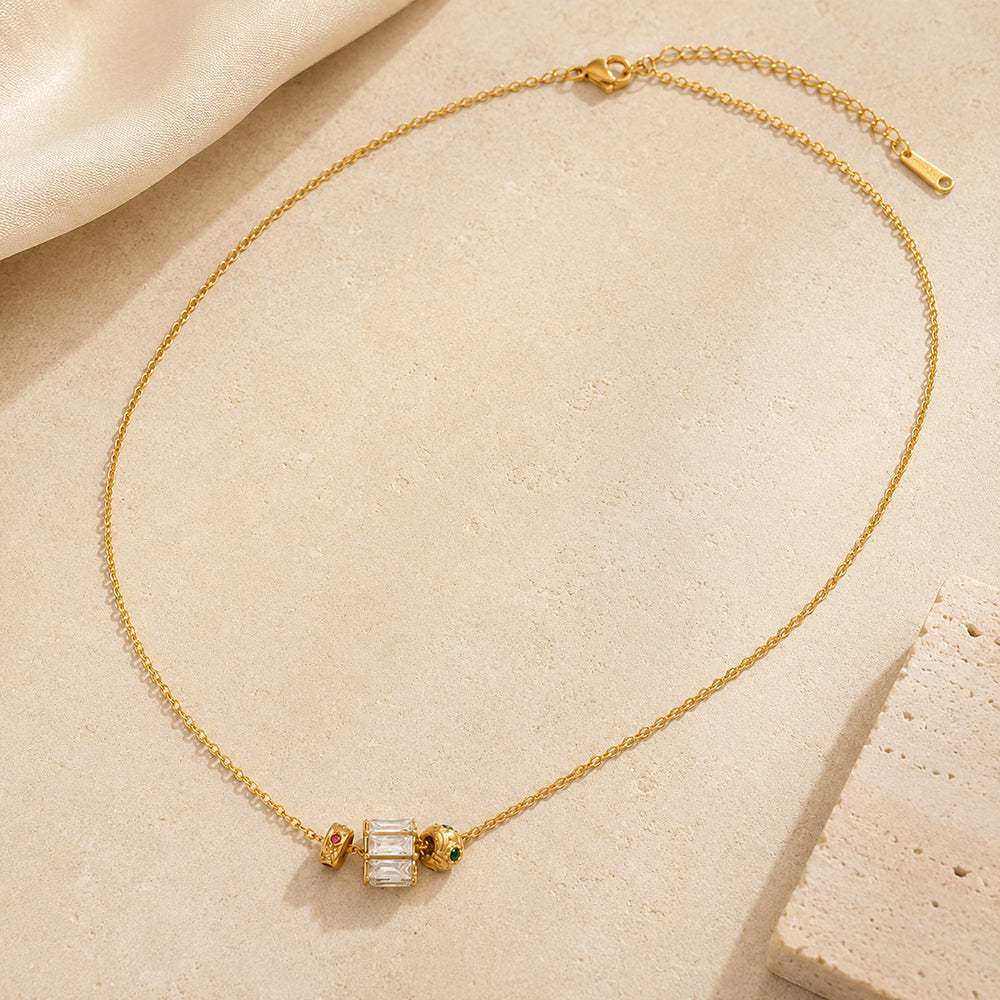 Geometric IG Style Necklace For Women In 304 Stainless Steel With 18K Gold Plated PVD, Zircon, Cable Chain