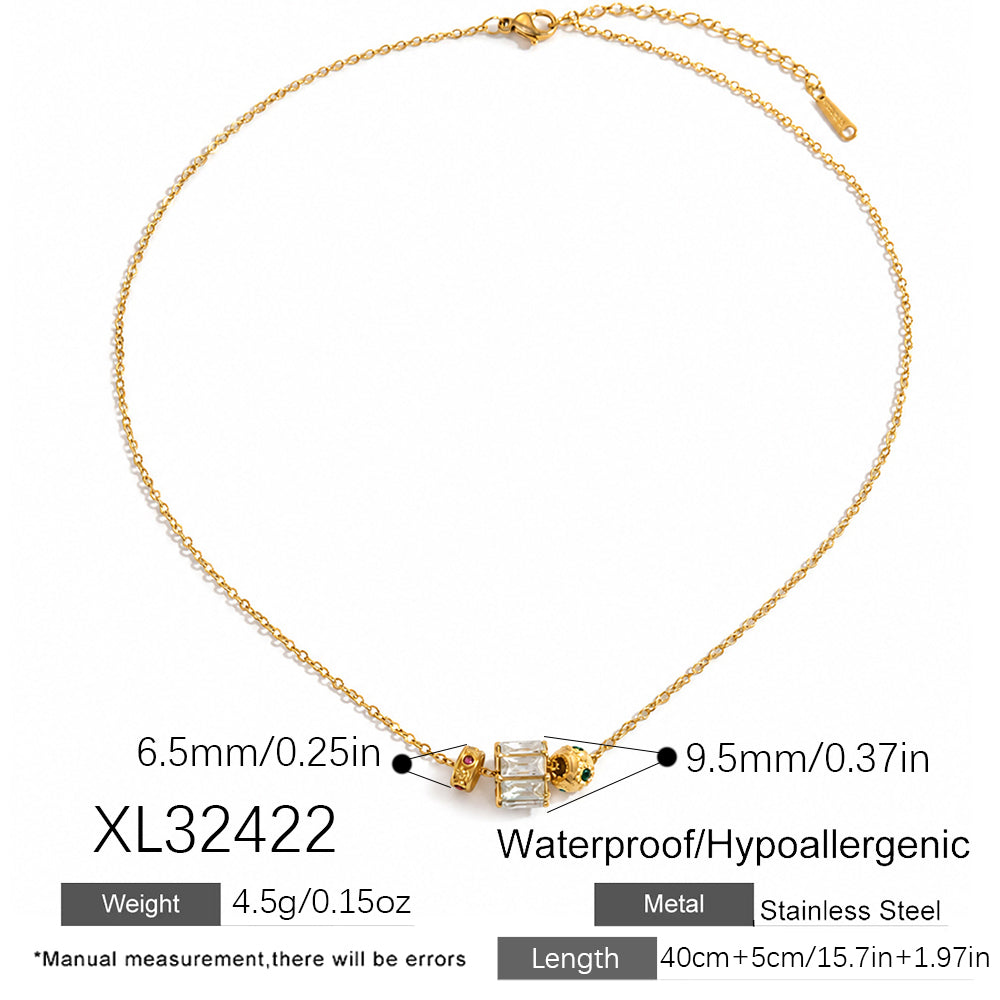 Geometric IG Style Necklace For Women In 304 Stainless Steel With 18K Gold Plated PVD, Zircon, Cable Chain
