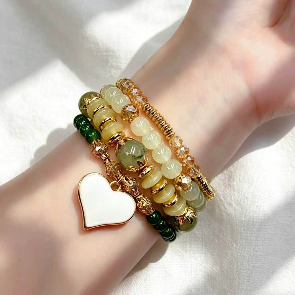 Bohemian Heart Shape Beaded Bracelet For Women In Beige Alloy