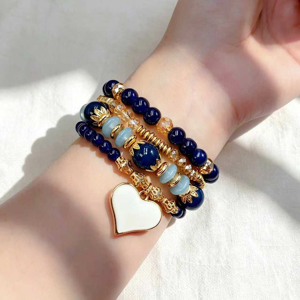 Bohemian Heart Shape Beaded Bracelet For Women In Beige Alloy