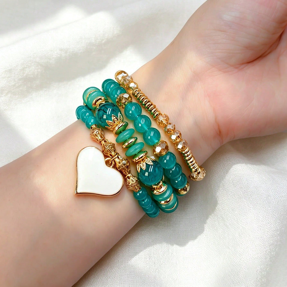Bohemian Heart Shape Beaded Bracelet For Women In Beige Alloy