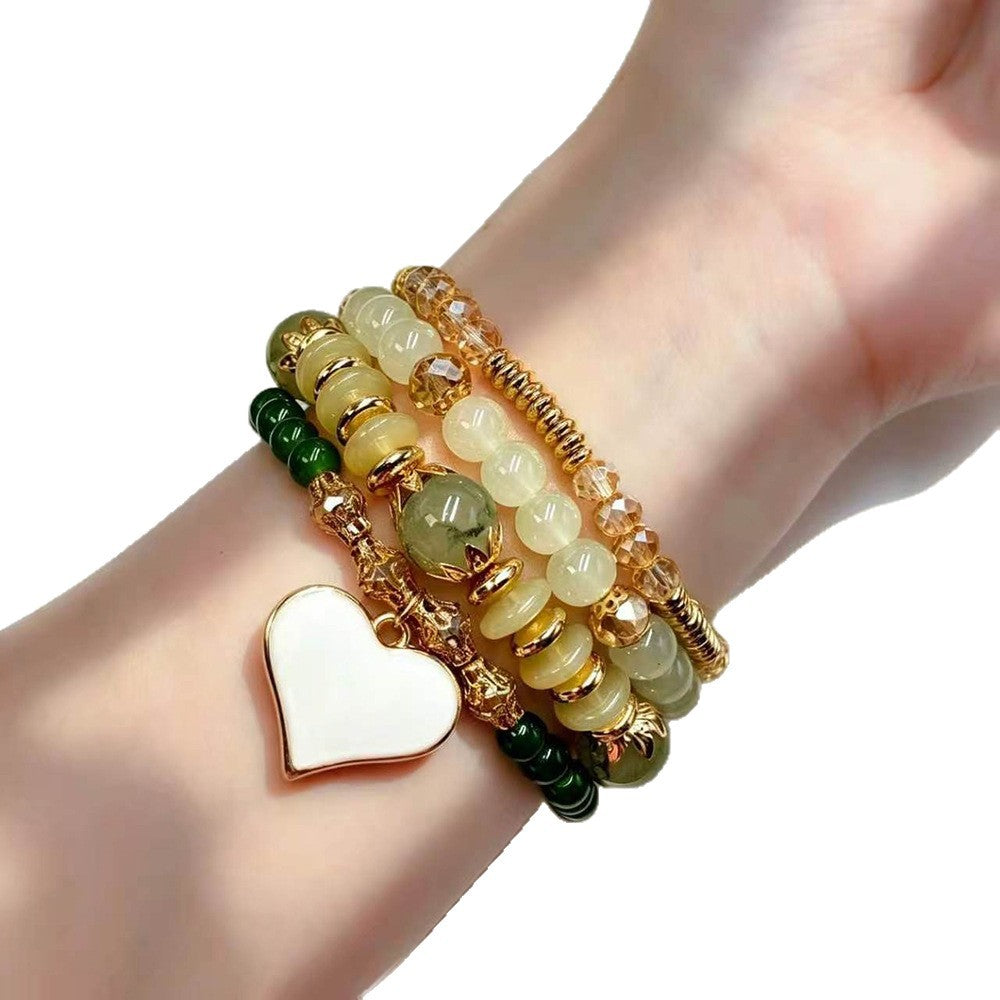 Bohemian Heart Shape Beaded Bracelet For Women In Beige Alloy