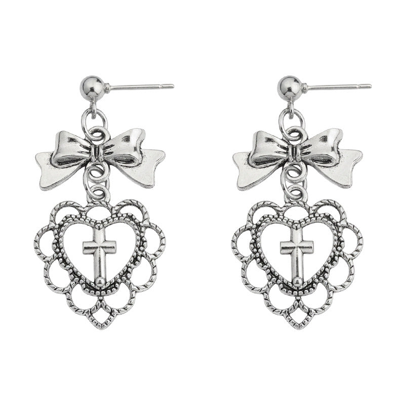 Handmade Silver Heart Shape Earrings For Women Featuring Copper Ear Pins In Retro Style