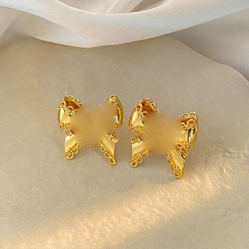 Gold Bow Tie Earrings For Women Featuring Copper Ear Pins In Sweet Style