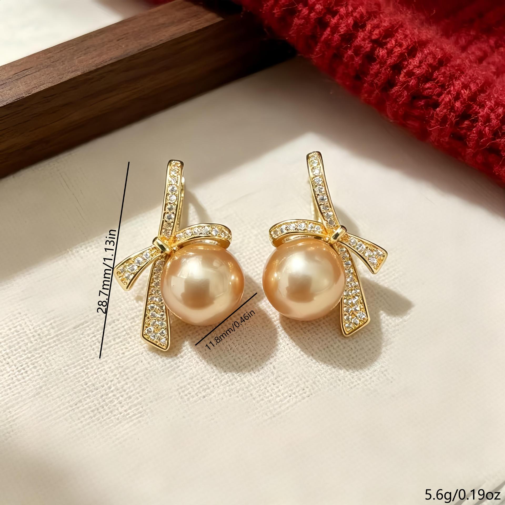 Gold Bow Tie Drop Earrings For Women In New Style, Made Of Copper With Rhinestones Inlay