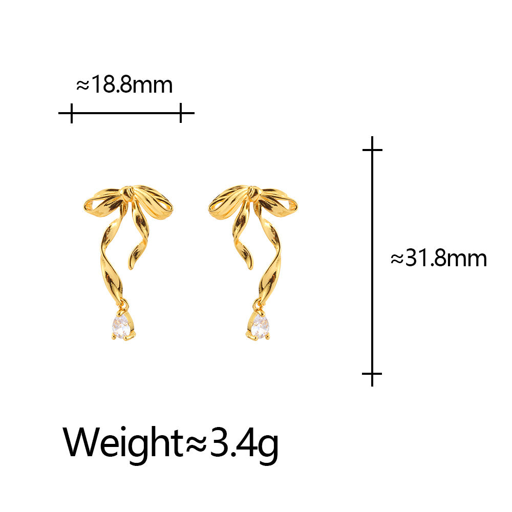 Luxurious Bow Tie Stud Earrings For Women Featuring Copper Ear Pins And Zircon Inlay