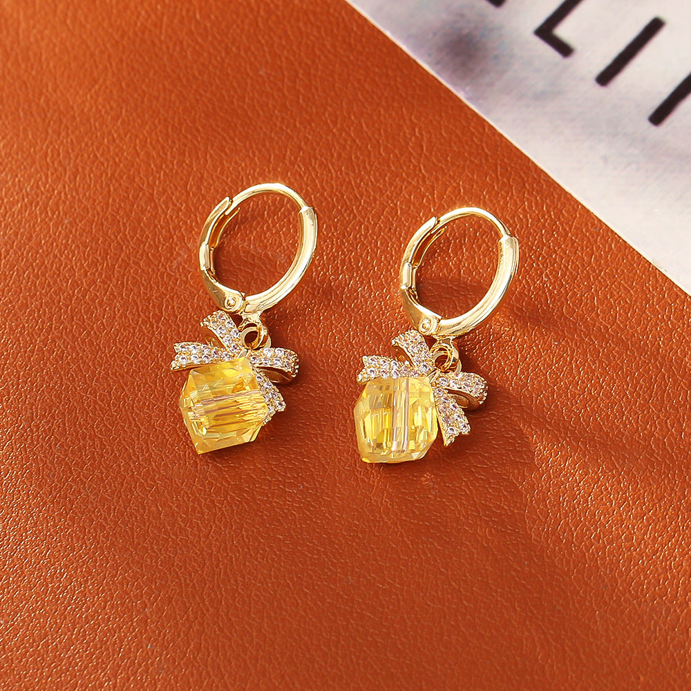Sweet Style Gold Bow Tie Earrings For Women In Copper With Zircon Inlay