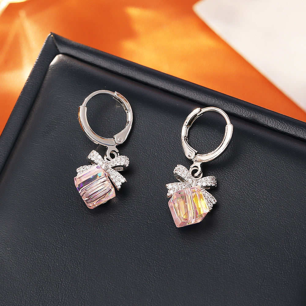 Sweet Style Gold Bow Tie Earrings For Women In Copper With Zircon Inlay