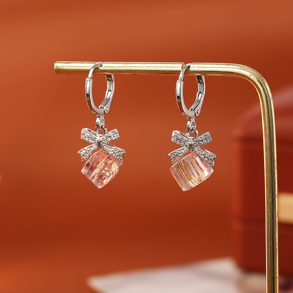 Sweet Style Gold Bow Tie Earrings For Women In Copper With Zircon Inlay