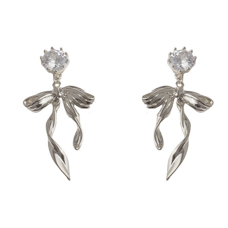 Bow Tie Earrings For Women In New Style Featuring Copper Ear Pins And Real Gold Plated With Zircon Inlay