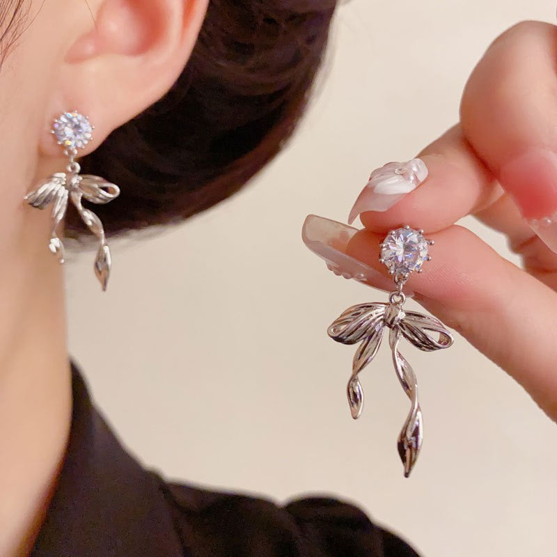 Bow Tie Earrings For Women In New Style Featuring Copper Ear Pins And Real Gold Plated With Zircon Inlay