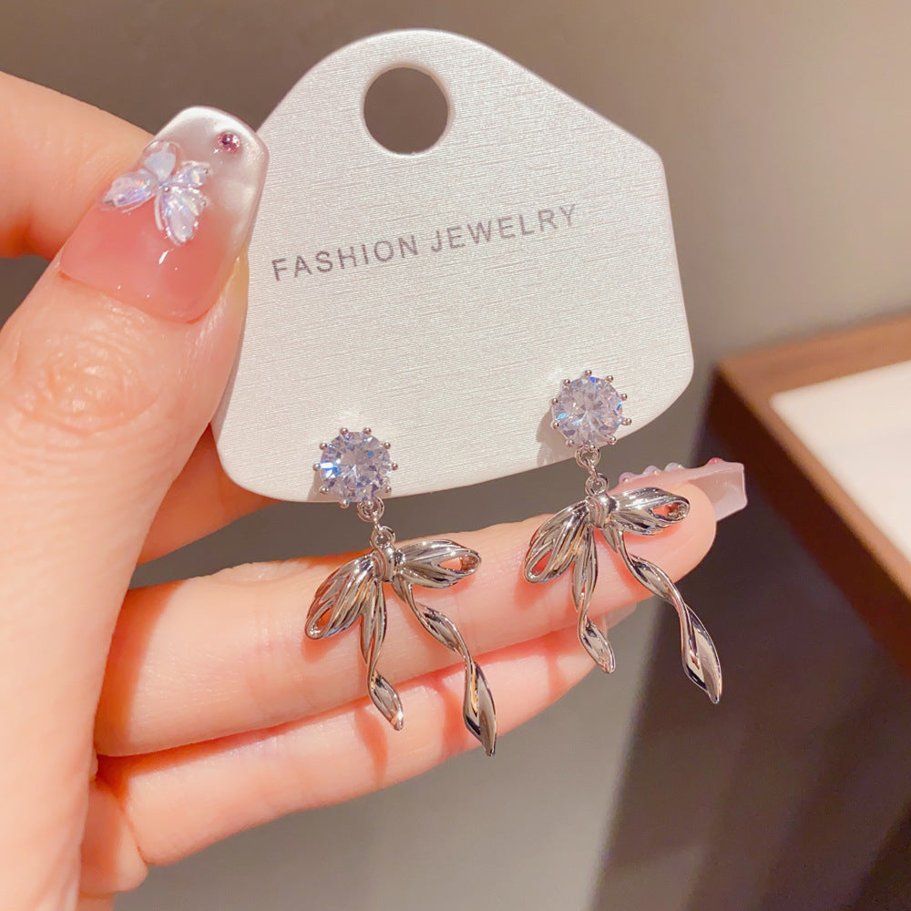 Bow Tie Earrings For Women In New Style Featuring Copper Ear Pins And Real Gold Plated With Zircon Inlay