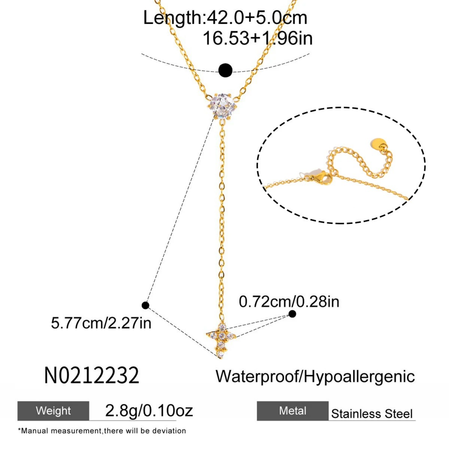 Hypoallergenic Tassel Necklace For Women, 18K Gold Plated 304 Stainless Steel Chain With Zircon Inlay