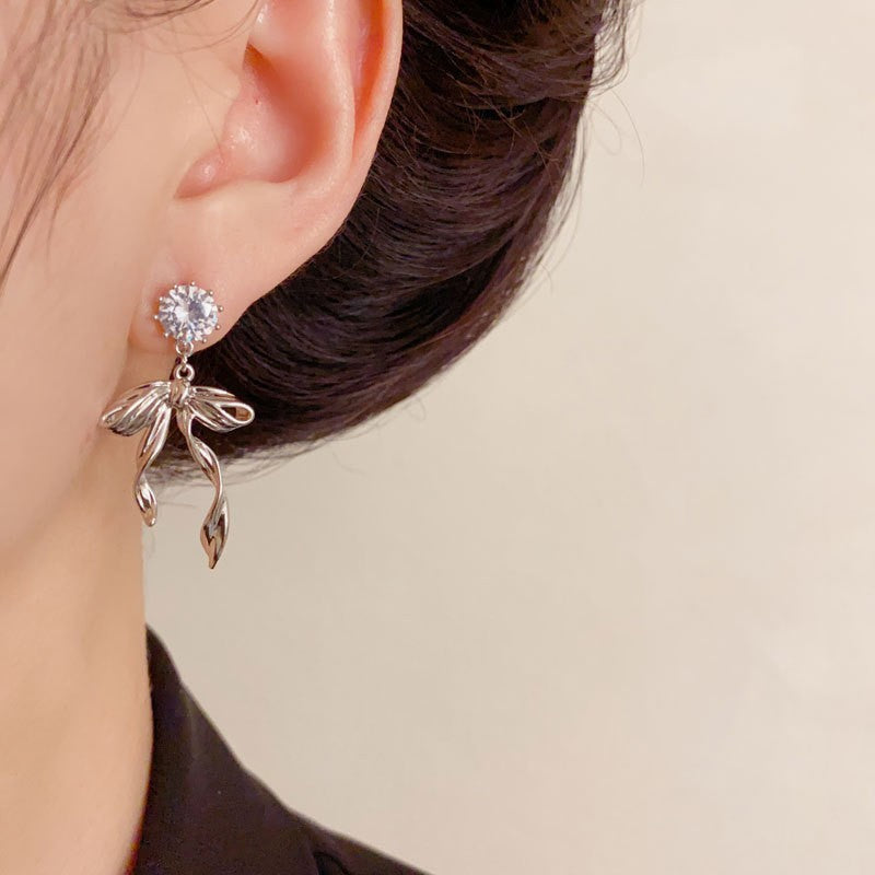 Bow Tie Earrings For Women In New Style Featuring Copper Ear Pins And Real Gold Plated With Zircon Inlay