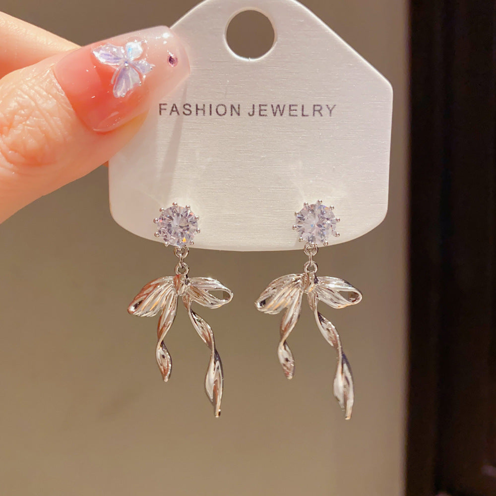 Bow Tie Earrings For Women In New Style Featuring Copper Ear Pins And Real Gold Plated With Zircon Inlay