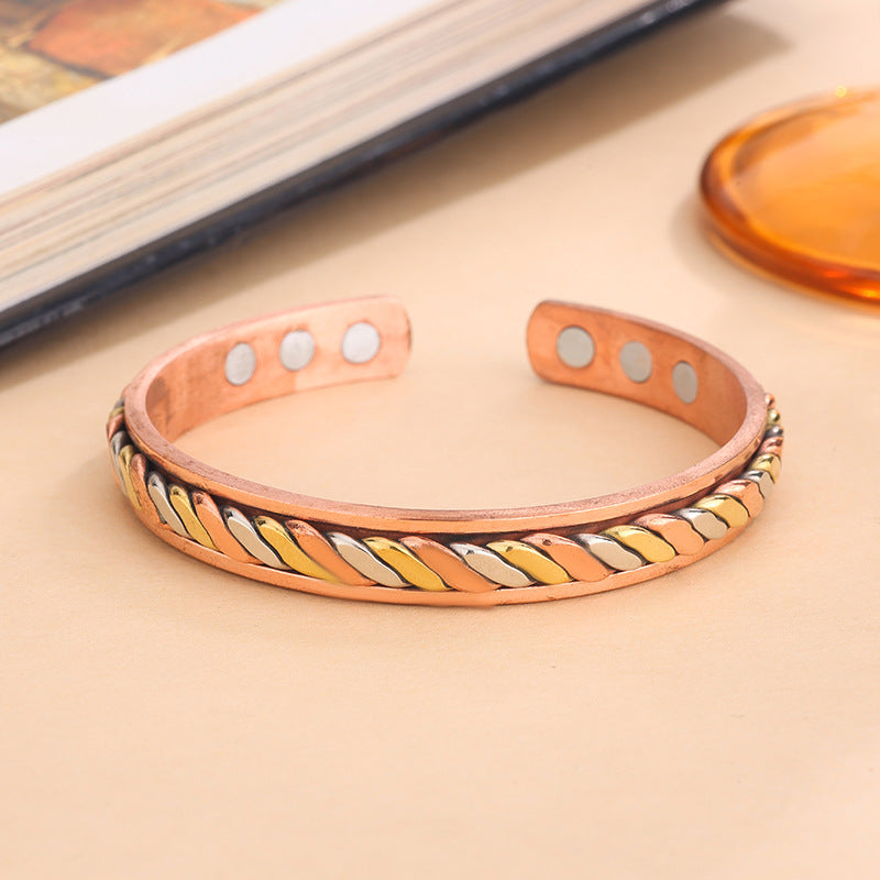 Unisex Braid Knot Bangle Featuring Twisted Rope Chain In Copper With Electroplated Gold Plating
