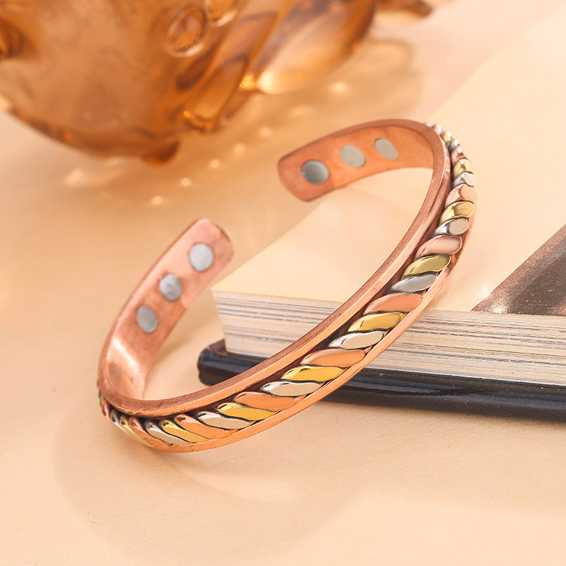 Unisex Braid Knot Bangle Featuring Twisted Rope Chain In Copper With Electroplated Gold Plating