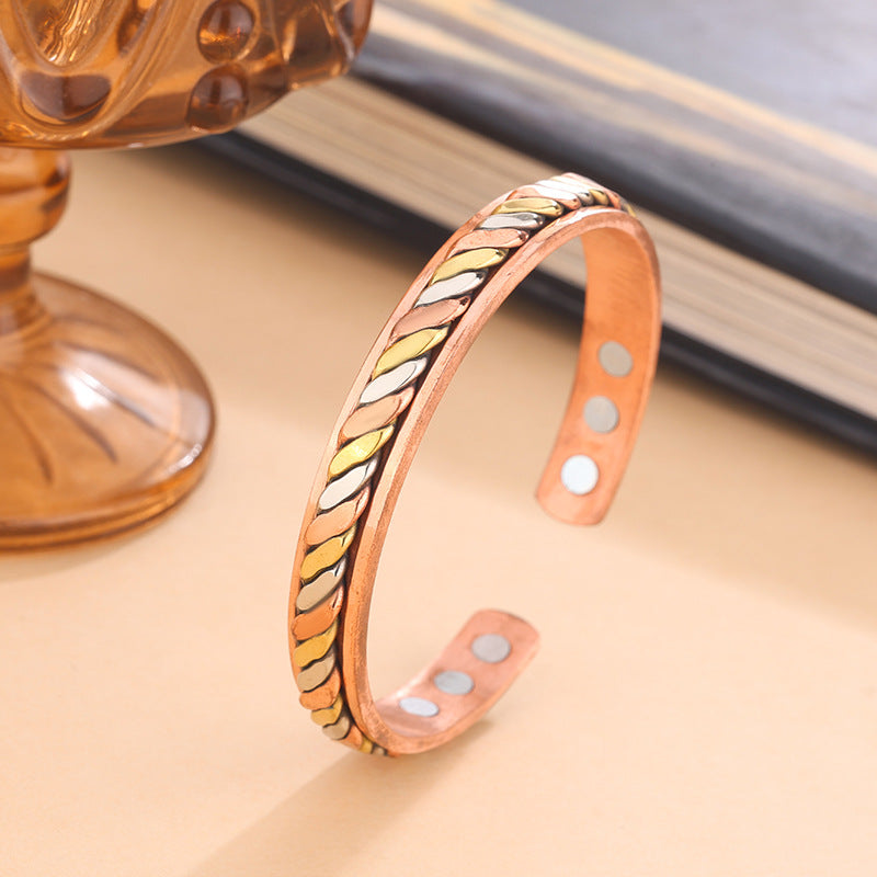 Unisex Braid Knot Bangle Featuring Twisted Rope Chain In Copper With Electroplated Gold Plating