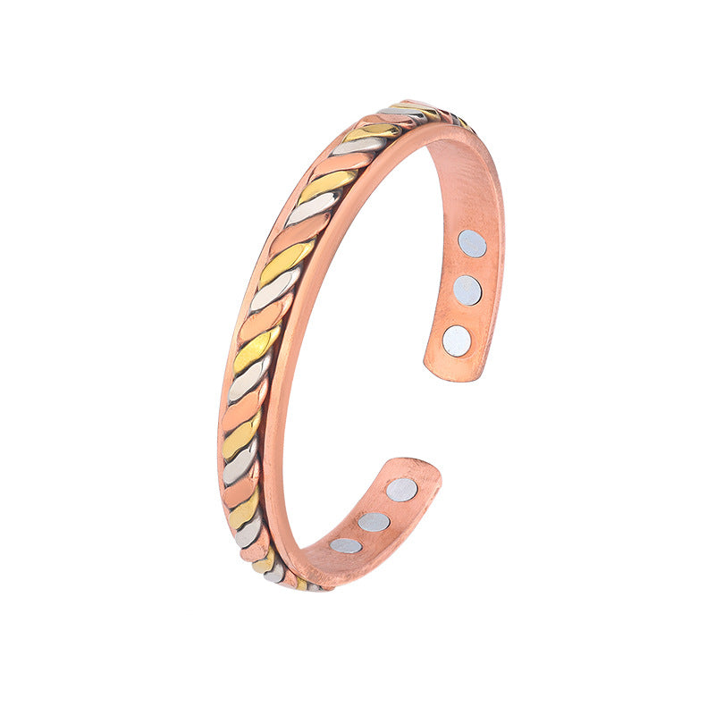 Unisex Braid Knot Bangle Featuring Twisted Rope Chain In Copper With Electroplated Gold Plating