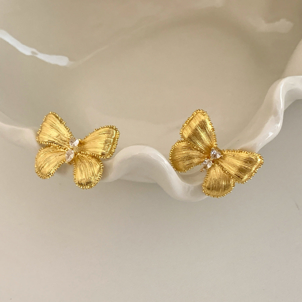 Gold Bow Tie Earrings For Women Featuring Copper Ear Pins In Retro Style