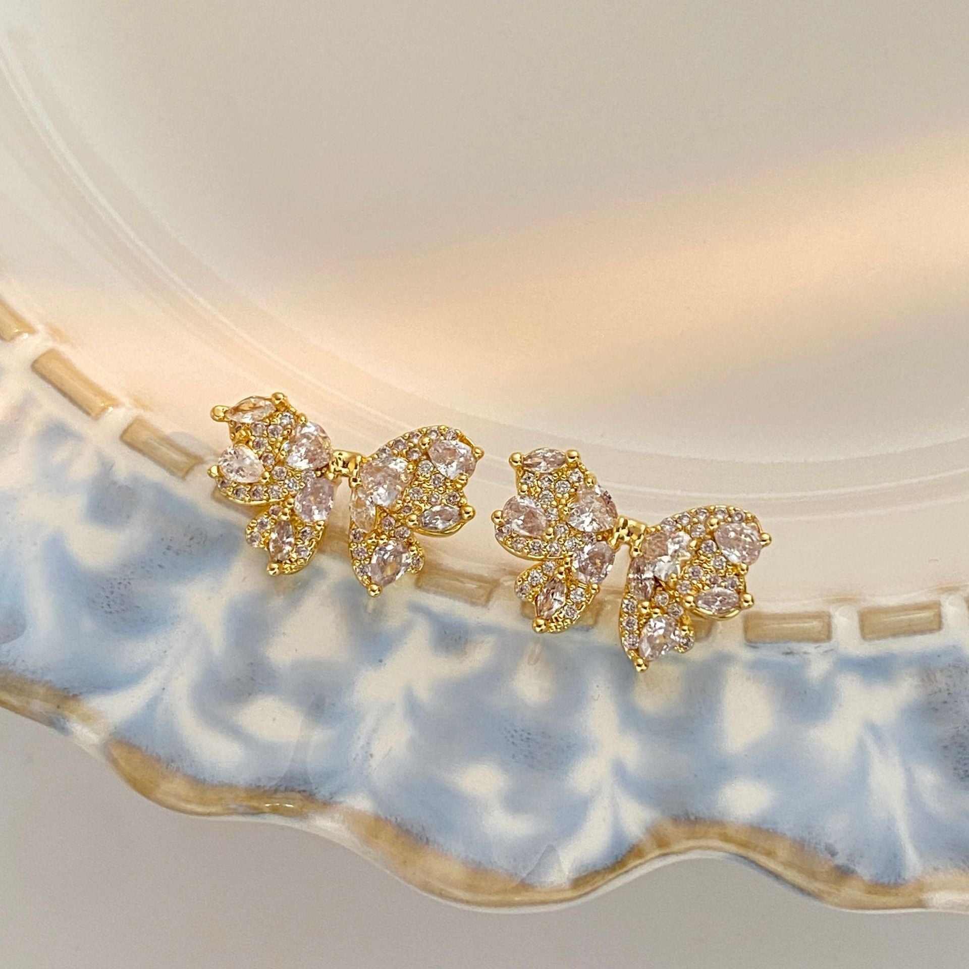 Gold Bow Tie Earrings For Women Featuring Electroplated Finish And Copper Ear Pins In Sweet Style