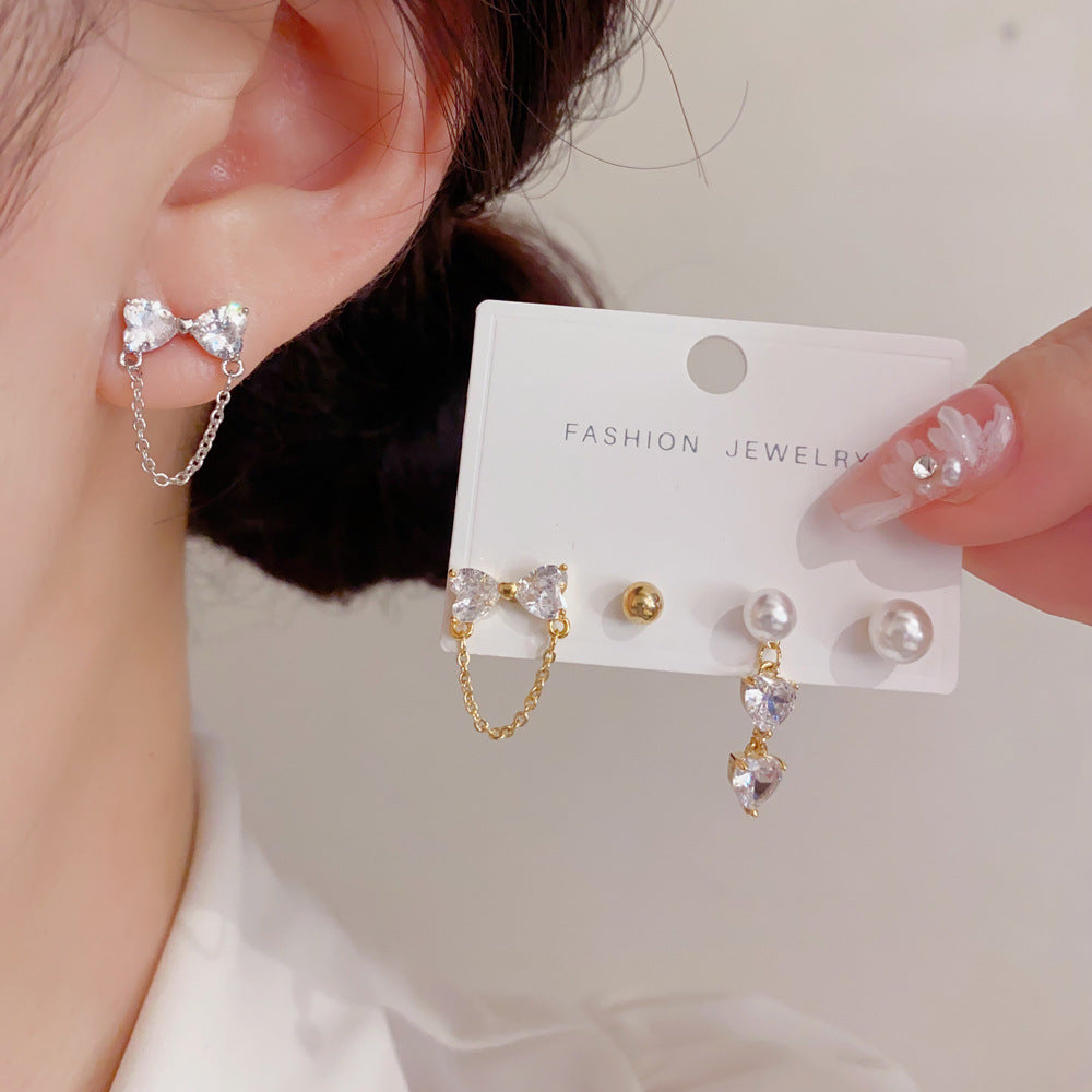 Bow Tie Earrings For Women With Copper Ear Pins, Real Gold Plated And Zircon Inlay