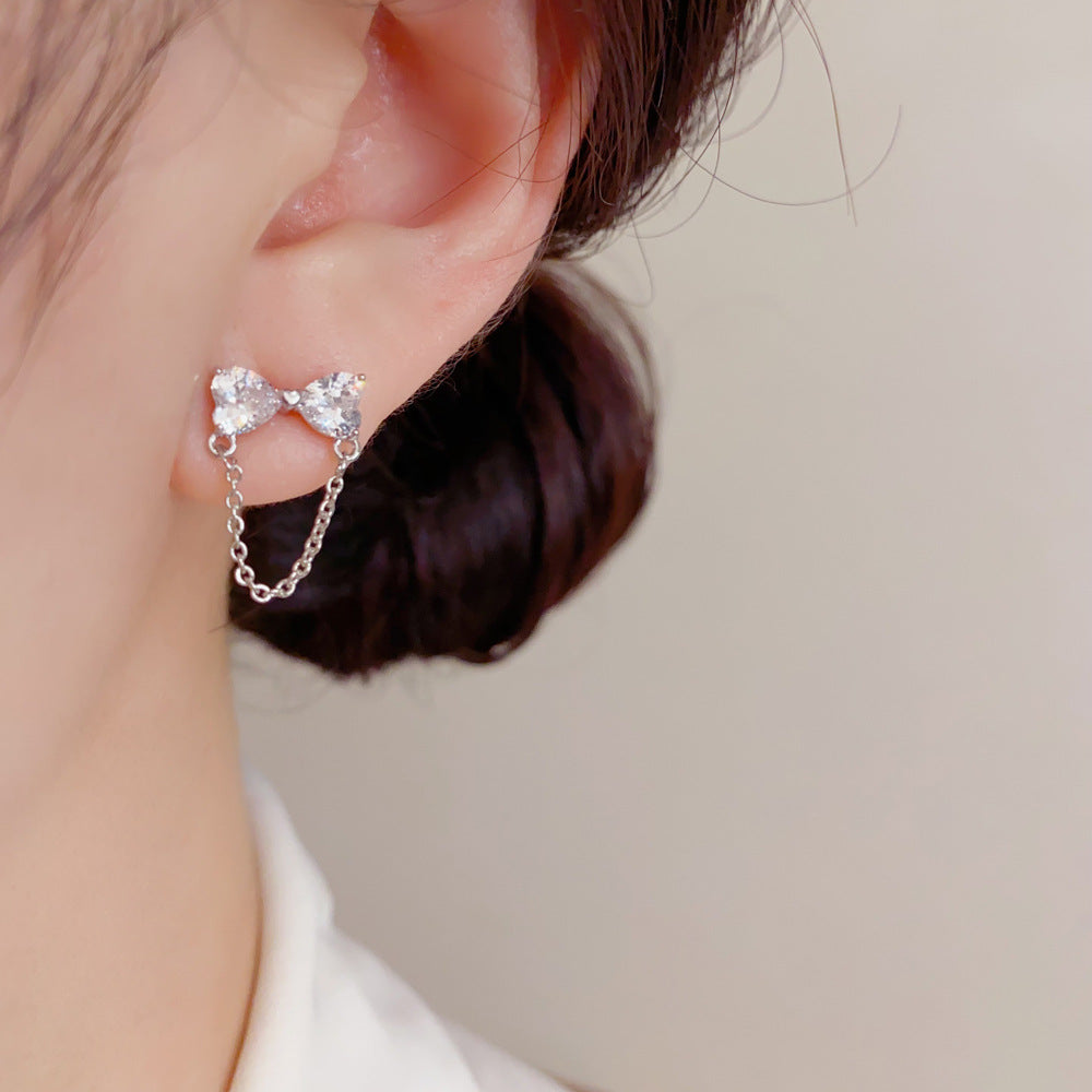 Bow Tie Earrings For Women With Copper Ear Pins, Real Gold Plated And Zircon Inlay