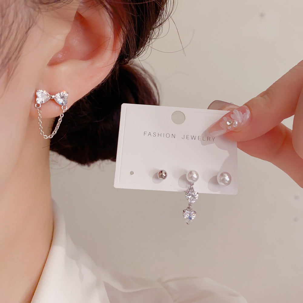 Bow Tie Earrings For Women With Copper Ear Pins, Real Gold Plated And Zircon Inlay