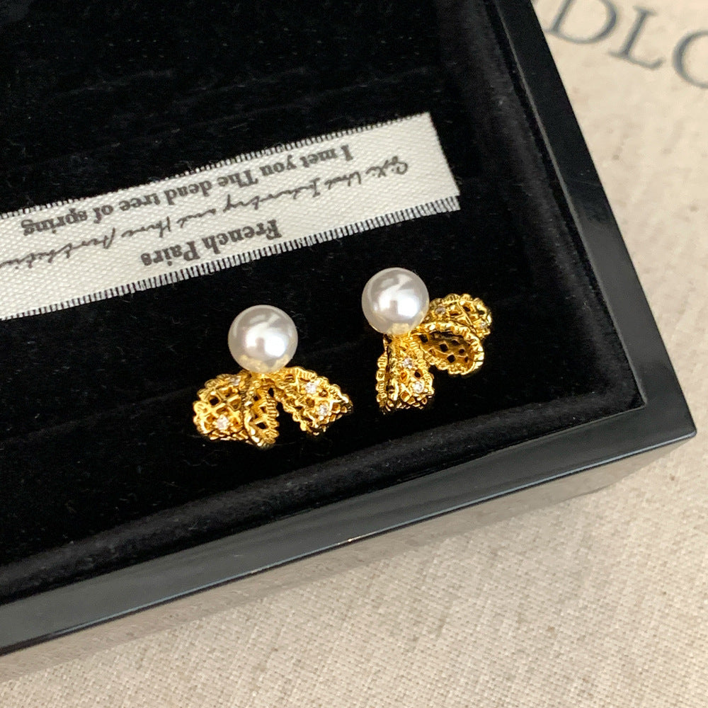 Gold Bow Tie Earrings For Women Featuring Copper Ear Pins In Sweet Style