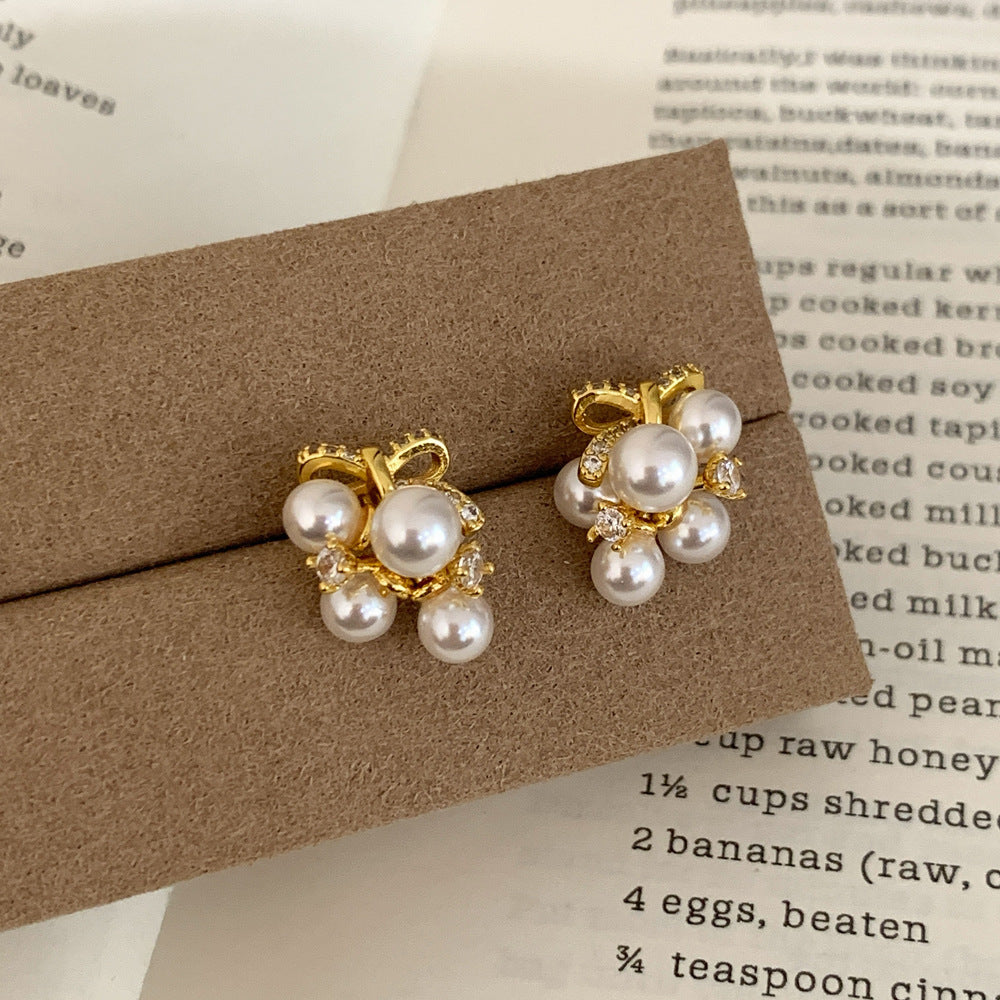 Bow Tie Beading Earrings With Copper Studs In Simple Style For Women