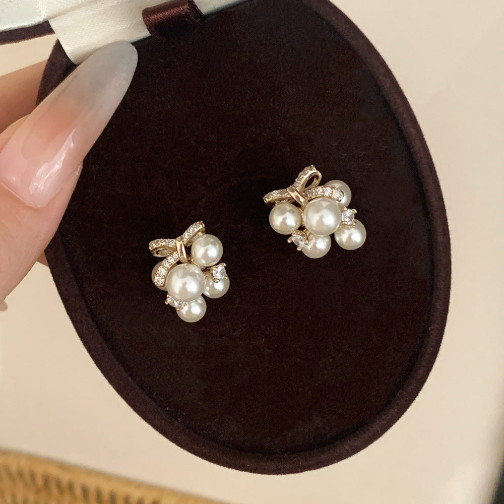 Bow Tie Beading Earrings With Copper Studs In Simple Style For Women