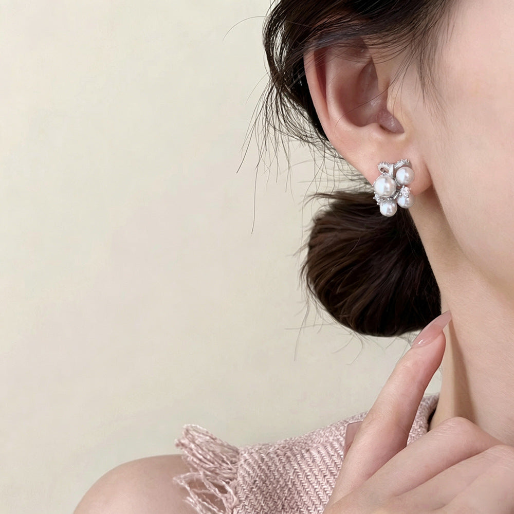 Bow Tie Beading Earrings With Copper Studs In Simple Style For Women