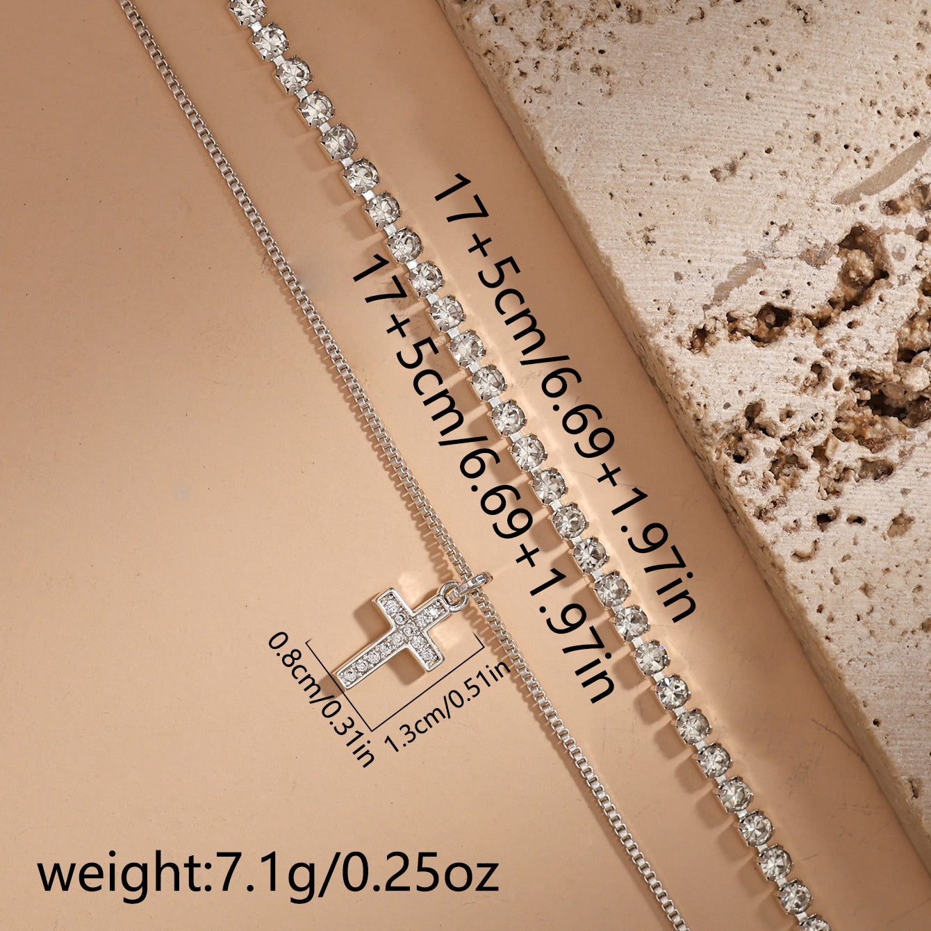 Hypoallergenic Copper Cross Bracelet For Women With White K Plated Finish And Cubic Zirconia Inlay On Cuban Link Chain