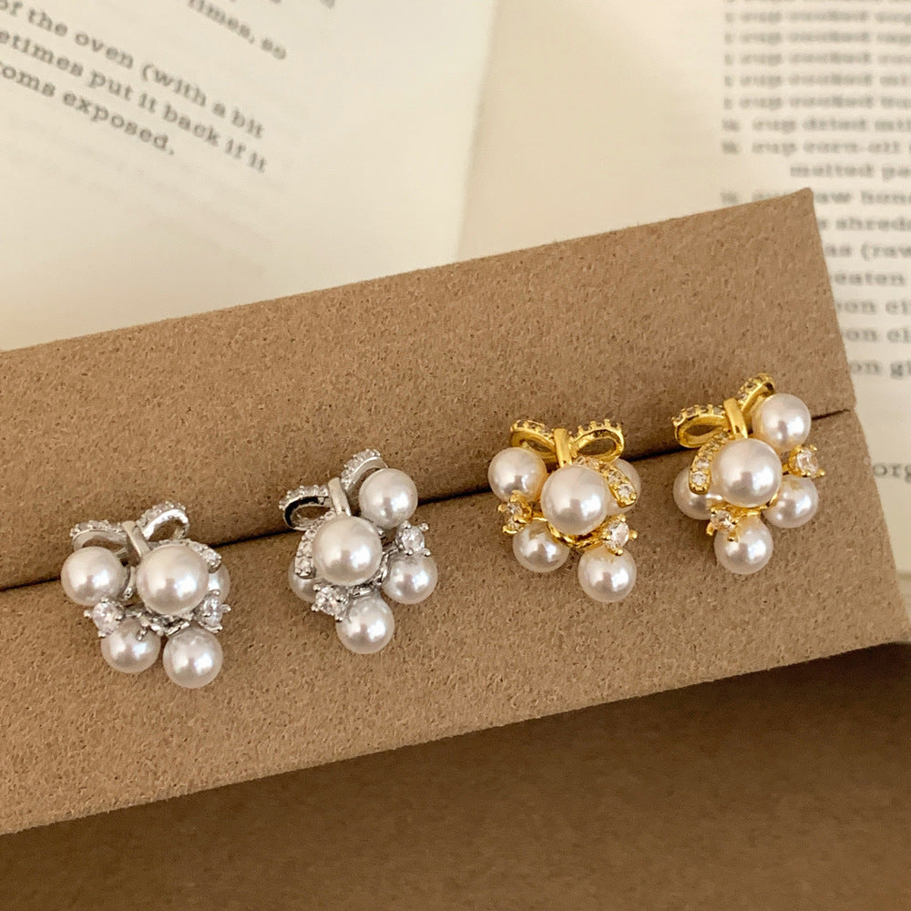Bow Tie Beading Earrings With Copper Studs In Simple Style For Women